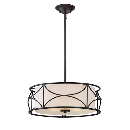 Designers Fountain Avara 100 Watt 3 Light Oil Rubbed Bronze Pendant with White Fabric Shade 88631-ORB